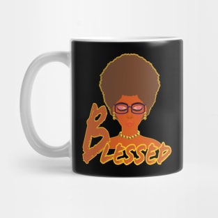 Blessed Woman with Afro and Glasses (Black Background) Mug